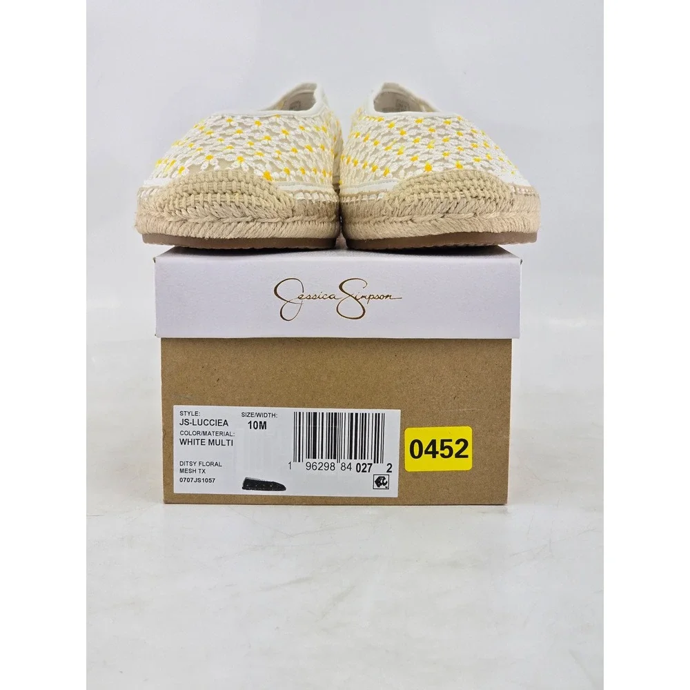 Jessica Simpson Lucciea Espadrille Flats Womens 10 White Floral Mesh - NEW